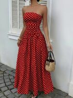 Elegant Polka-dot Off-shoulder Dresses Solid Color Strapless Lady High-waist Robe Commuting Party Business Beach Holiday Outfit - Image 10