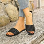 One-word Internet Celebrity Square Toe Flat Heel Women's Slippers - Image 5